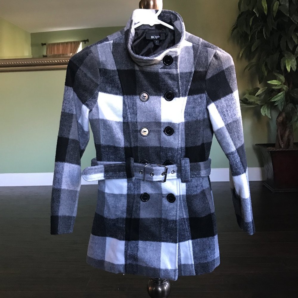 Double Breasted Girls' Plaid Wool Jacket
